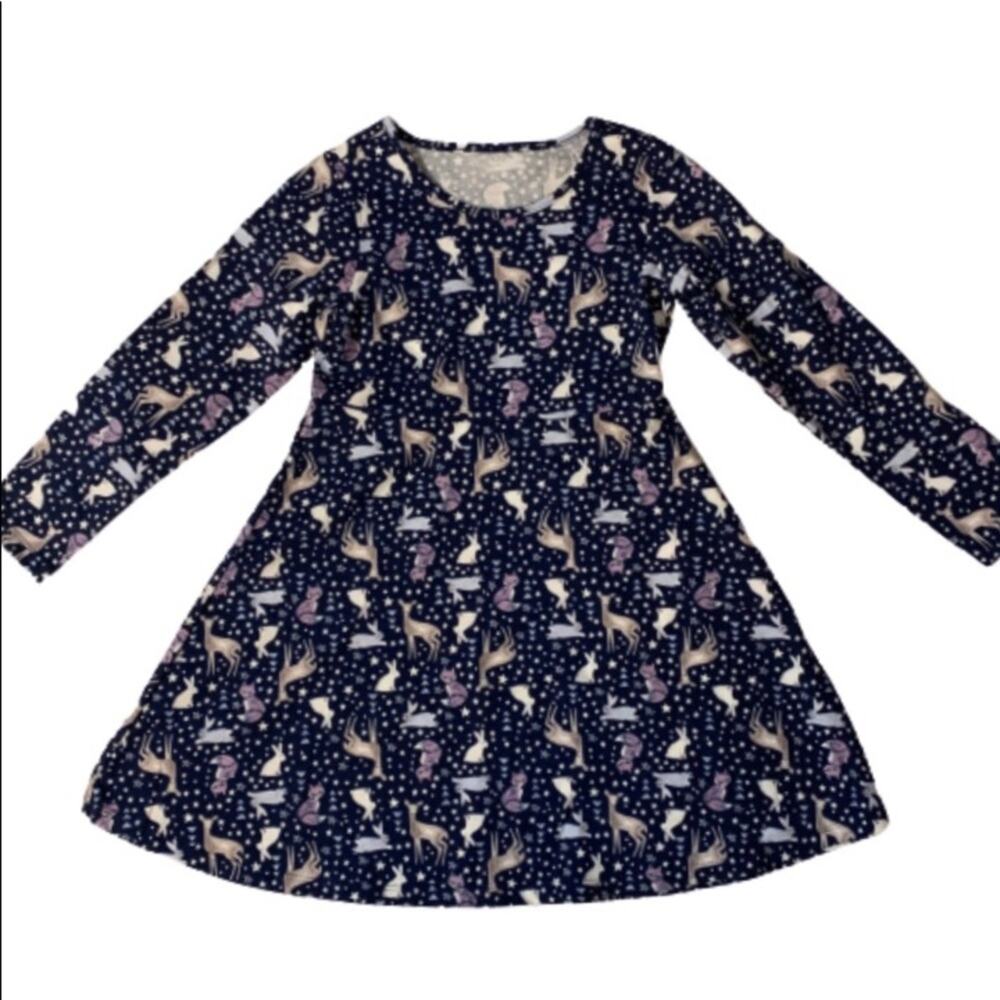 Toughskins Girls 5/6 Navy Winter Animal Skater Dress NEW